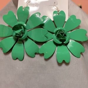 Green Metal Flower Earrings
